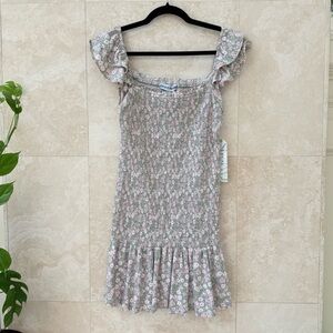 Almost Famous Floral Smocked Mini Dress Ruffle Strap Size L NWT